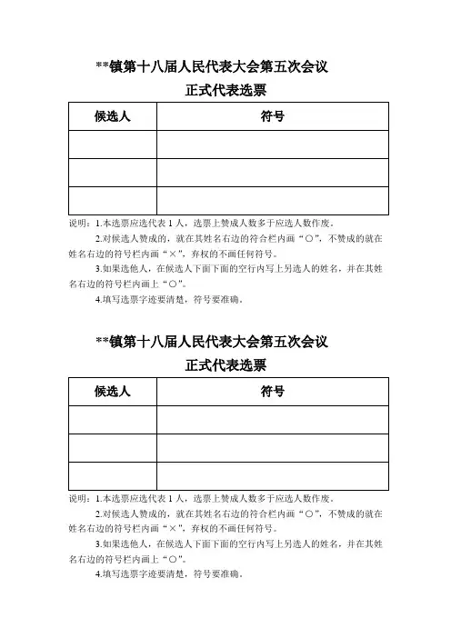 人民代表大会正式代表选票