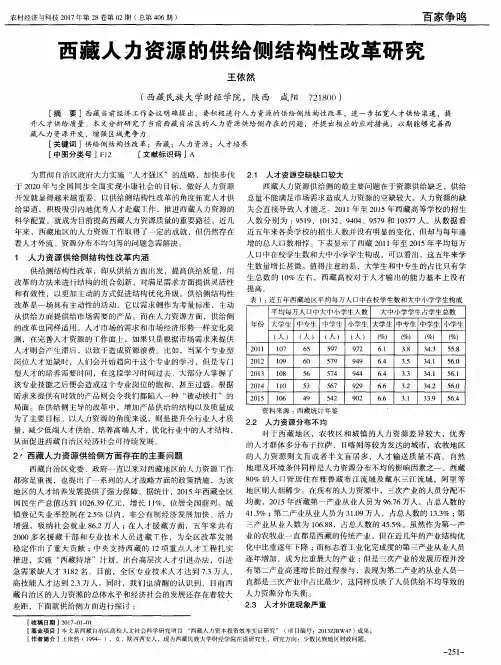 西藏人力资源的供给侧结构性改革研究