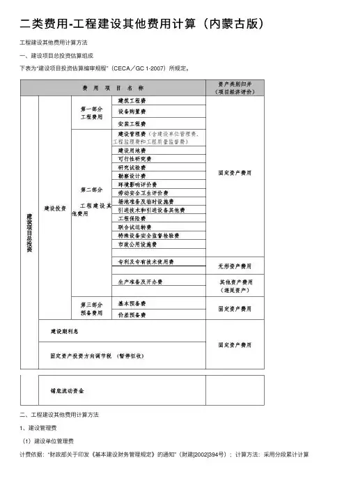 二类费用-工程建设其他费用计算（内蒙古版）