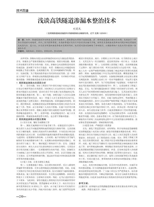 浅谈高铁隧道渗漏水整治技术