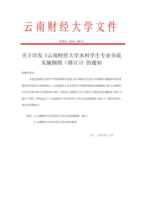 云南财经大学专业调配文件