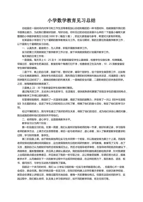小学数学教育见习总结3000字（精选5篇）