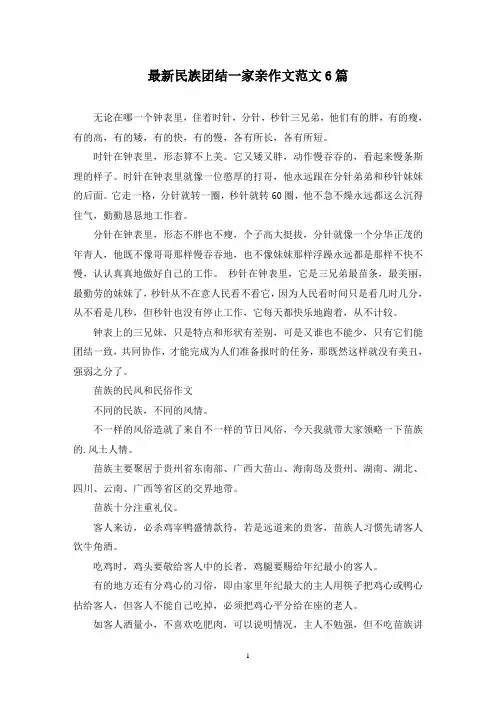最新民族团结一家亲作文范文6篇