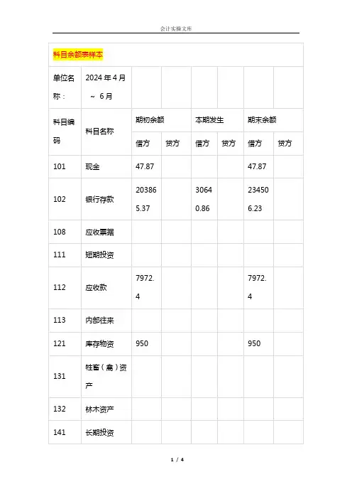 科目余额表样本