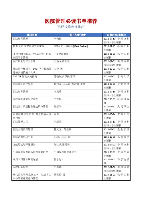 医院管理必读书单推荐[精美打印版本]