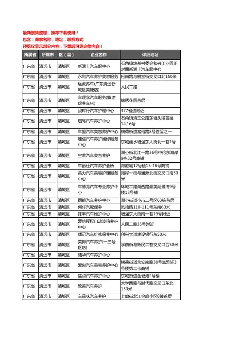 新版广东省清远市清城区汽车保养企业公司商家户名录单联系方式地址大全134家