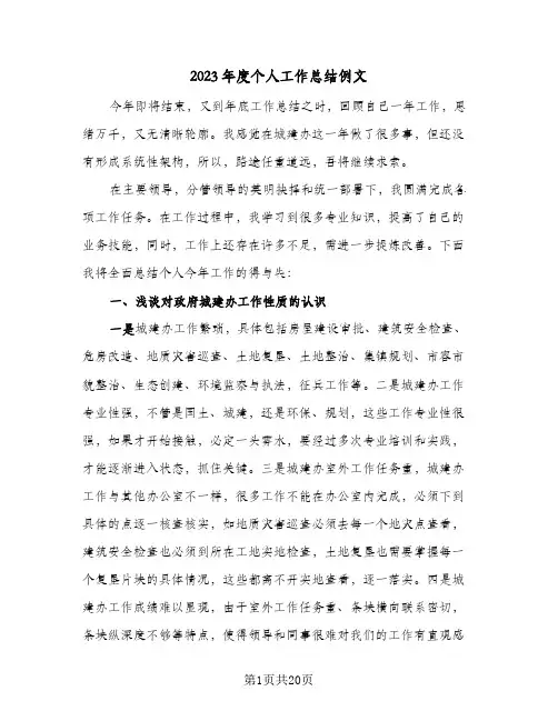 2023年度个人工作总结例文(八篇)