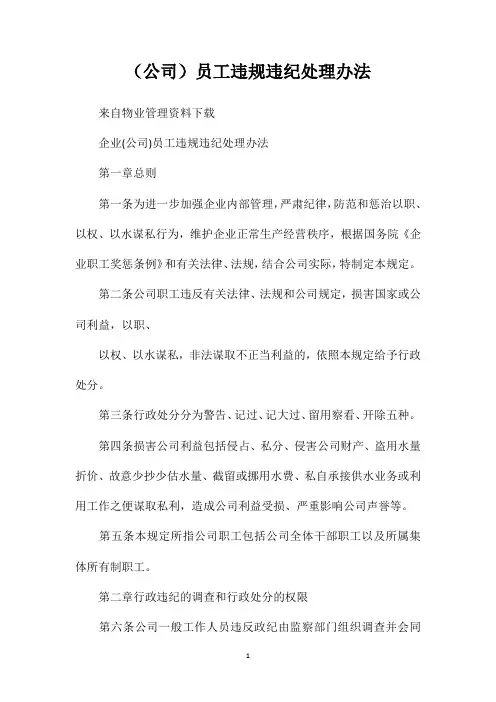 (公司)员工违规违纪处理办法