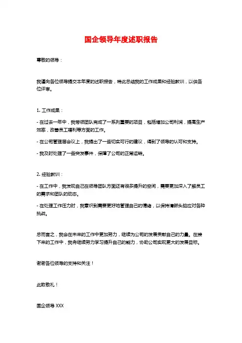 国企领导年度述职报告