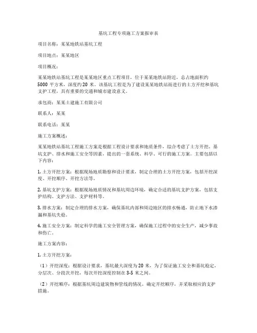 基坑工程专项施工方案报审表