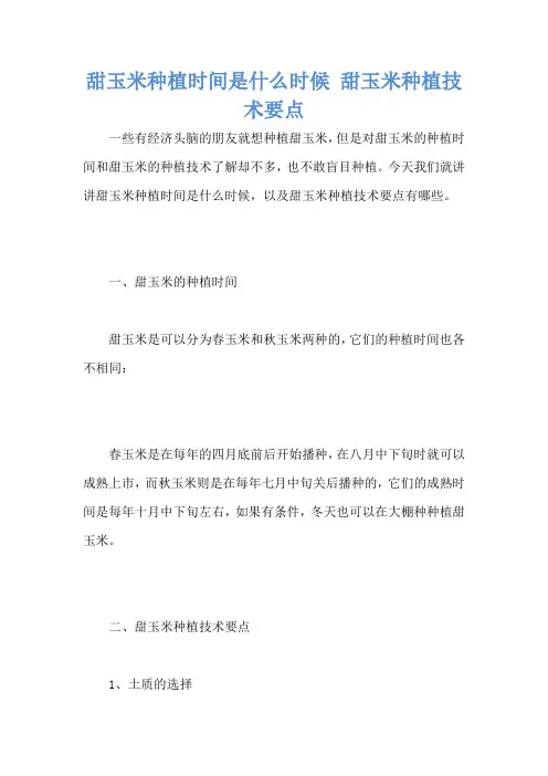 甜玉米种植时间是什么时候 甜玉米种植技术要点