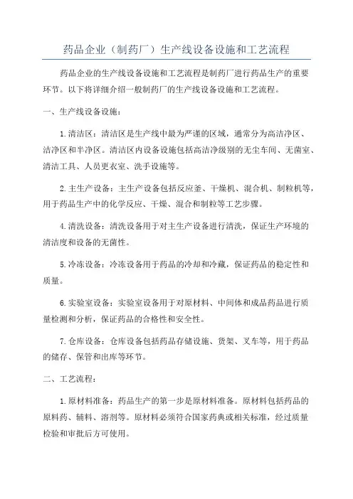 药品企业(制药厂)生产线设备设施和工艺流程