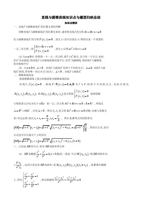 直线与圆锥曲线知识点与题型归纳总结