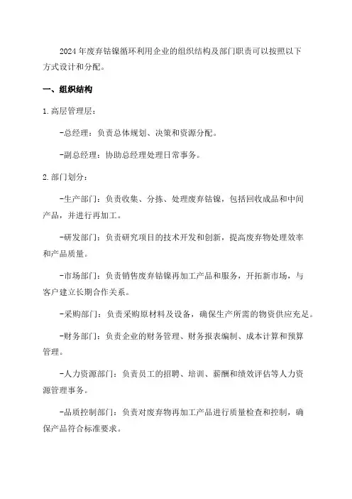 2024年废弃钴镍循环利用企业组织结构及部门职责