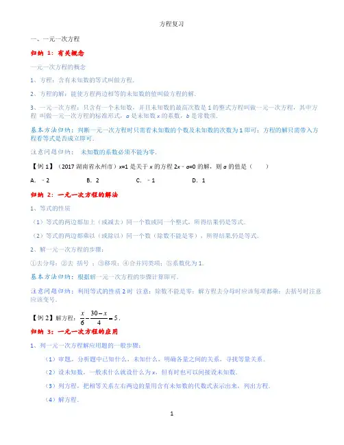 (完整版)初三中考总复习-方程专题(免费的,很全)