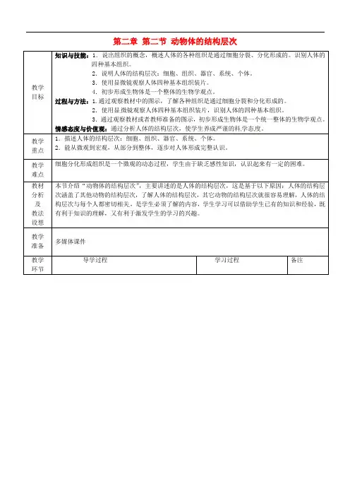 《动物体的结构层次》word教案 (公开课获奖)2022年人教版 (14)