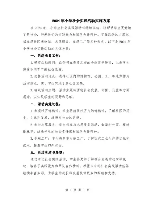 2024年小学社会实践活动实施方案