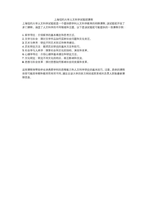上海纽约大学人文科学试验班课程