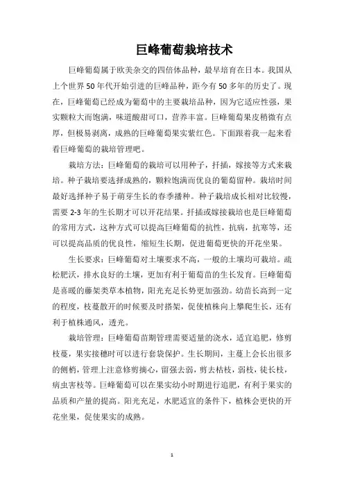 巨峰葡萄栽培技术