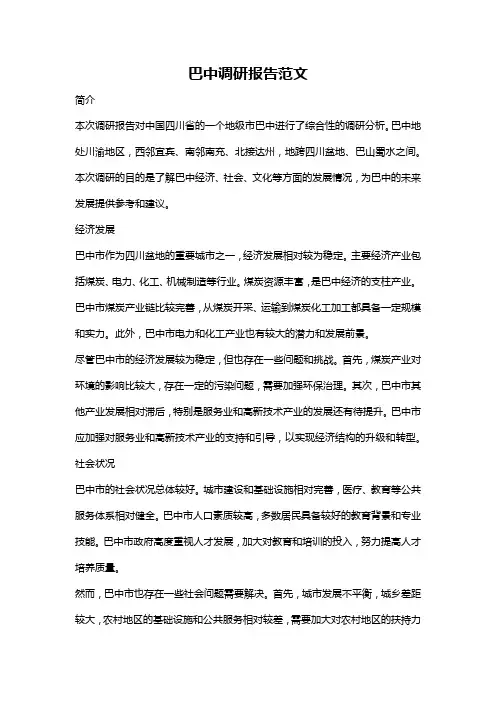 巴中调研报告范文