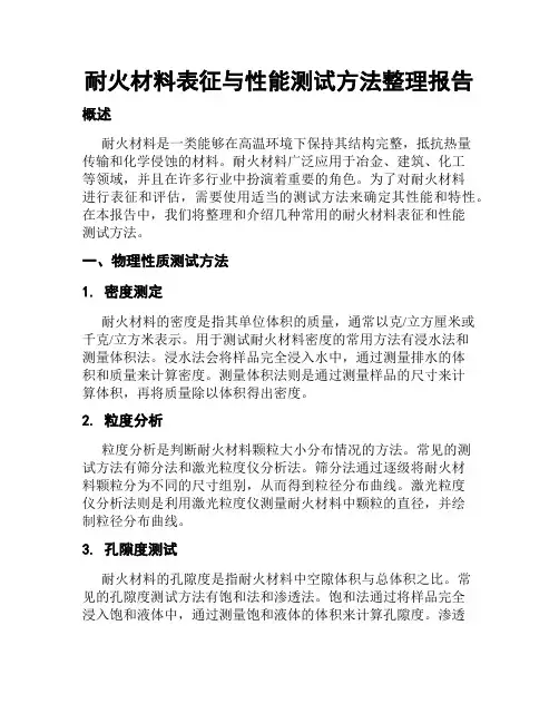 耐火材料表征与性能测试方法整理报告