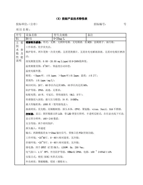 投标产品技术特性表