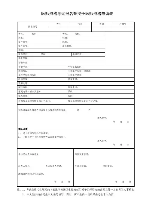 医师资格考试报名暨授予医师资格申请表