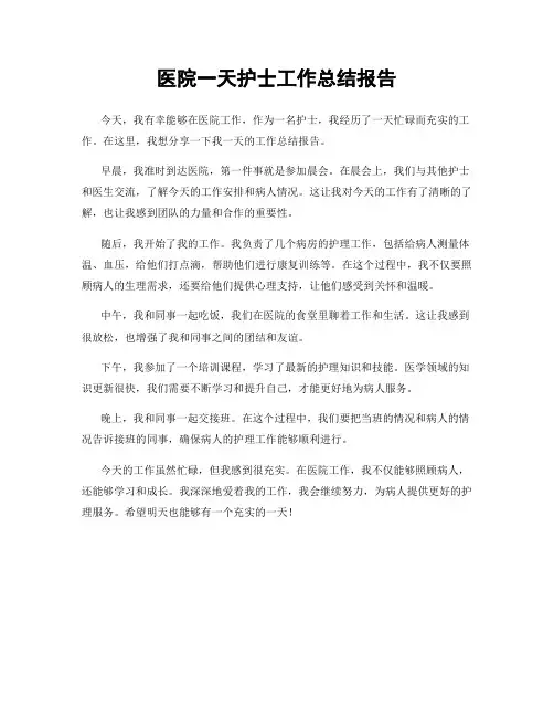 医院一天护士工作总结报告
