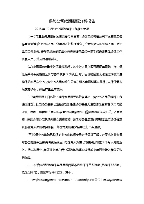 保险公司续期指标分析报告