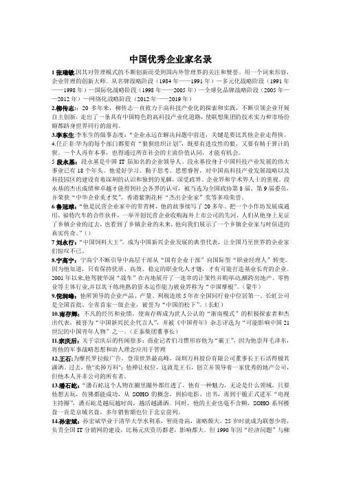 优秀企业家名录