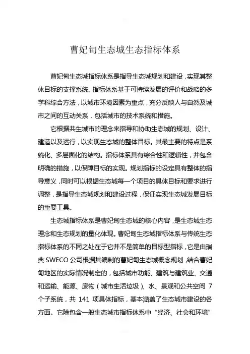 曹妃甸生态城评价指标体系
