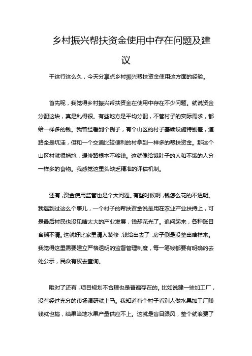 乡村振兴帮扶资金使用中存在问题及建议