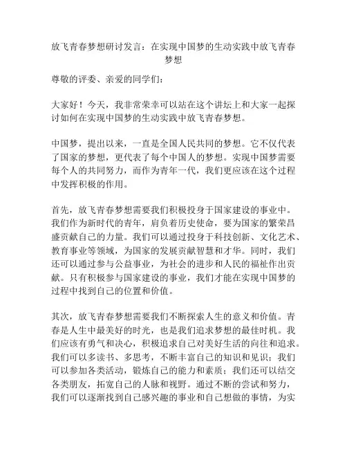 放飞青春梦想研讨发言：在实现中国梦的生动实践中放飞青春梦想