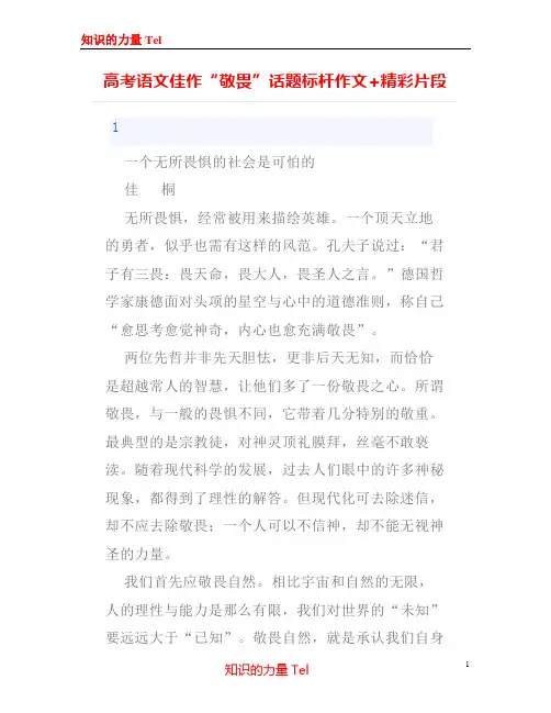 高考语文佳作“敬畏”话题标杆作文+精彩片段
