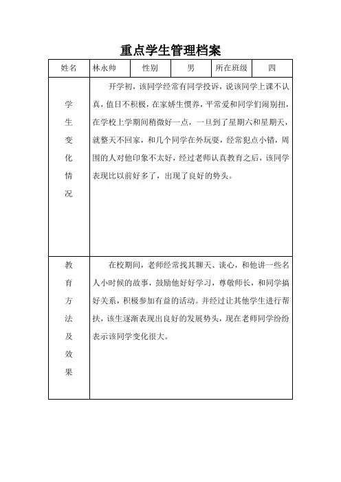 重点学生管理档案
