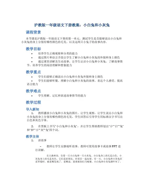 沪教版一年级语文下册教案小白兔和小灰兔