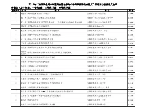 2011年“第四届全国中学理科实验教学与小学科学教研优秀论文”评选结果