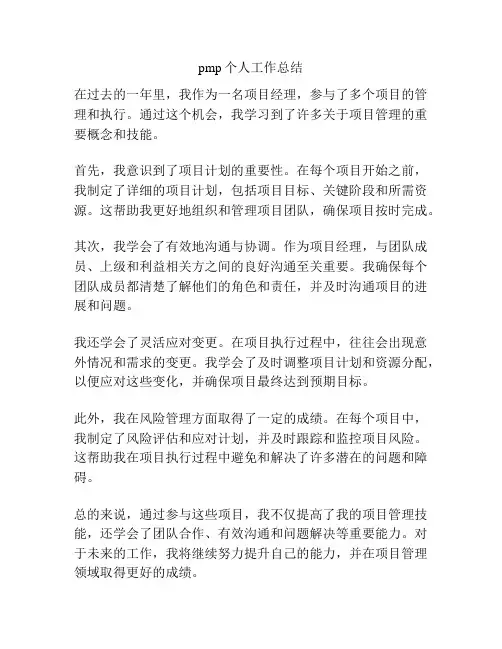 pmp个人工作总结
