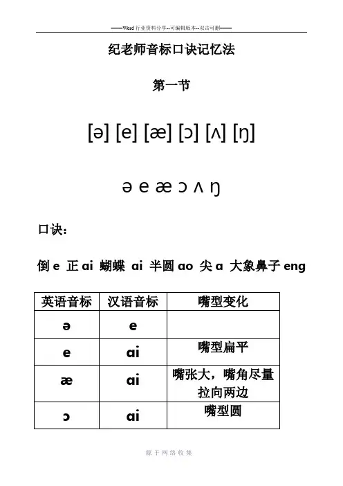 纪老师-48个国际音标的记忆口诀【讲义】