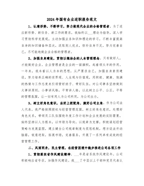 2024年国有企业述职报告范文（2篇）