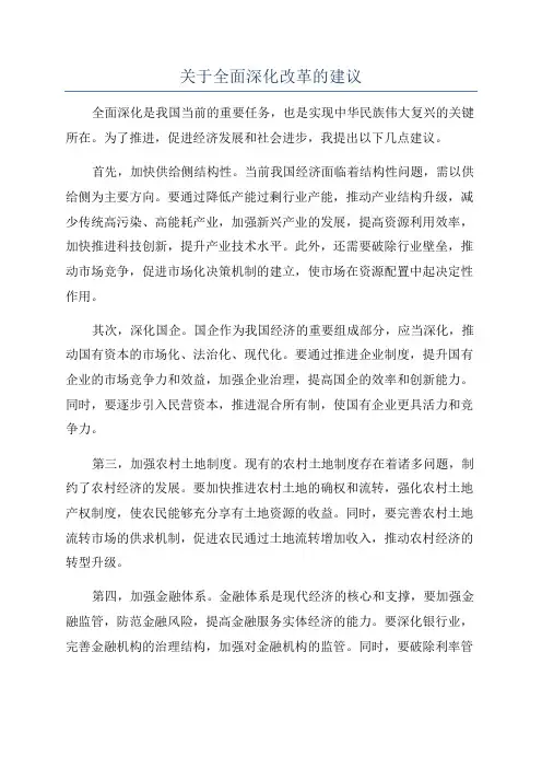 关于全面深化改革的建议