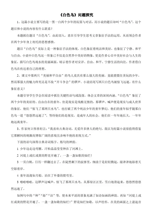 〖2021年整理〗《白色鸟》问题探究