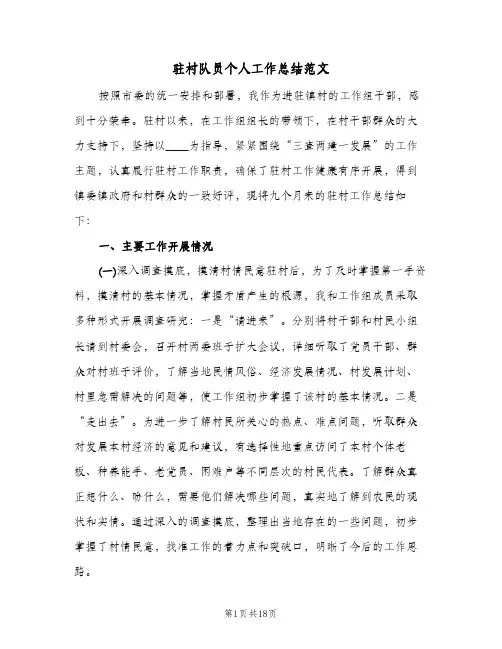 驻村队员个人工作总结范文(6篇)