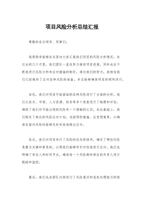 项目风险分析总结汇报