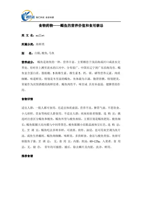 食物药物——鲻鱼的营养价值和食用禁忌