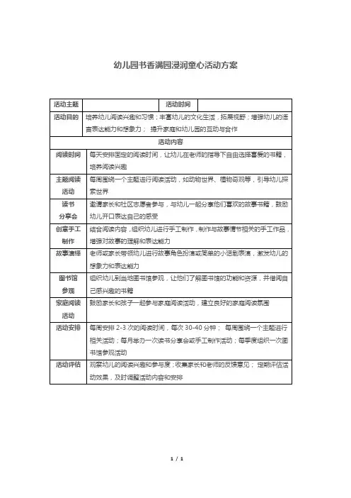 幼儿园书香满园浸润童心活动方案