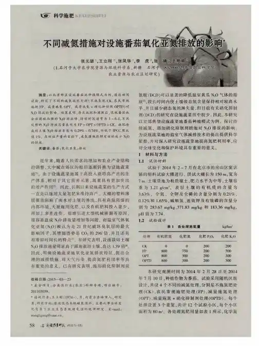 不同减氮措施对设施番茄氧化亚氮排放的影响