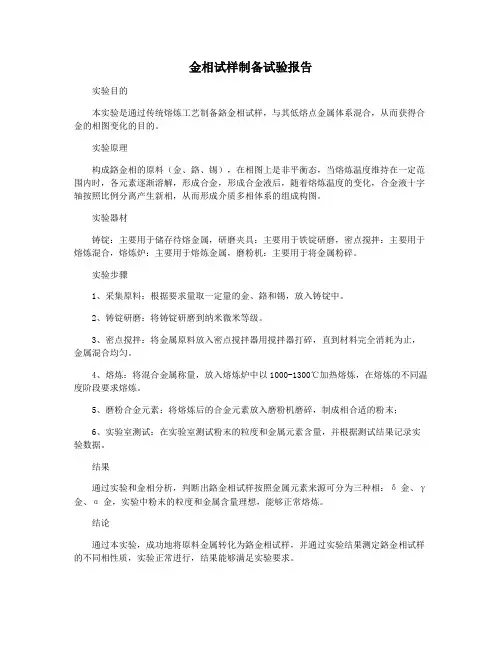 金相试样制备试验报告