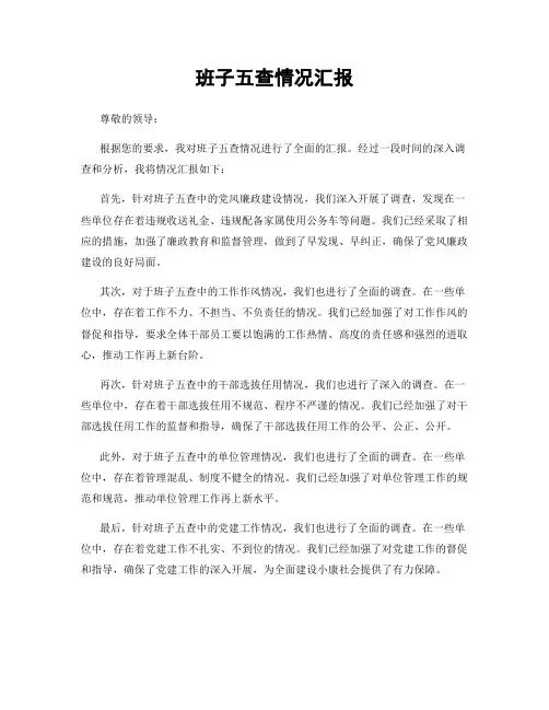 班子五查情况汇报