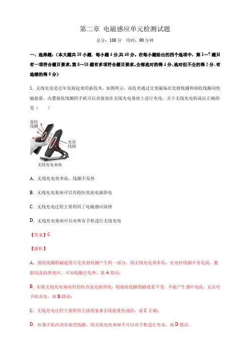 人教版高中物理选修二《电磁感应》练习题(含解析)(1)